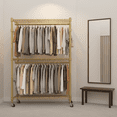 thumbnail image 3 of Legooin 47" x 18" x 81" Rolling Gold Clothes Rack with Wheels Metal Garment Rack with 2 Hanging Rods for Bedroom Balcony, Gold, 3 of 9