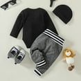 thumbnail image 2 of URMAGIC Newborn Baby Boys Long Sleeve Romper Pants Hat Little Man Lion 3PCS Outfits, 2 of 6