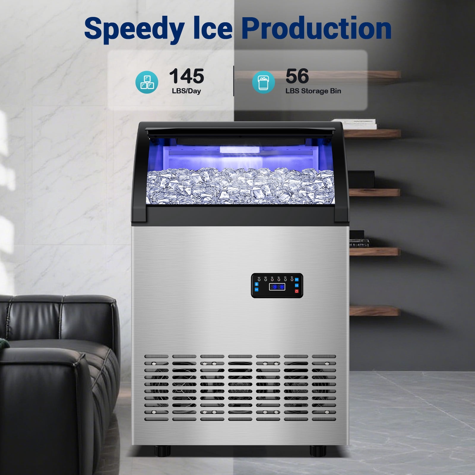 Commercial Gourmet Ice Maker,121LBS/24H Spray Ice Machine with 55Lbs Storage,Auto Self-Cleaning for Crystal Clear 5x10 Cubes Ice Making for Home Office Bar