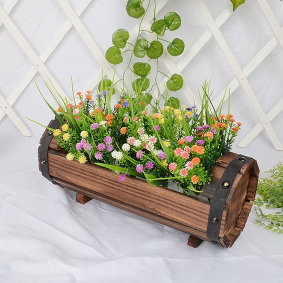 Pawsdot 2Pcs Wooden Plants Box Flower Pot Carbonized Half Barrel Container for Office Floor Decor