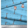 thumbnail image 2 of Soimoi Blue Cotton Cambric Fabric Notes & Guitar Musical Instrument Decor Fabric Printed Yard 56 Inch Wide, 2 of 5