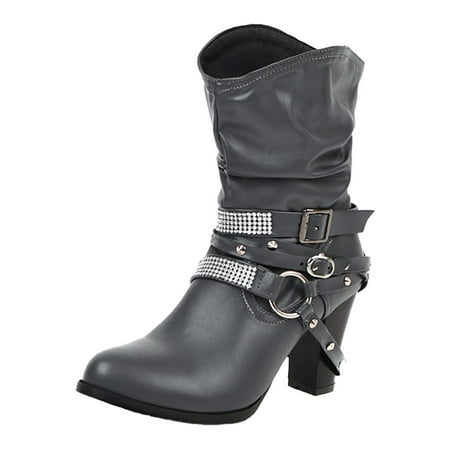 

Ediodpoh Short Boots European and American Diamond Thick High Heel Belt Buckle Women s Short Boots Womens Boots Grey 8