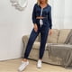 thumbnail image 2 of Hoodie Sweatsuit Long Sleeve Short Style Zipper Hooded 2 Piece Casual Outfits for Women Purplish Blue XL, 2 of 6