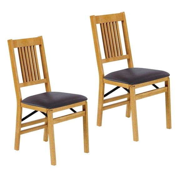 Stakmore True Mission Adult Folding Chair, Set of 2, Oak Frame with Black Vinyl Seat