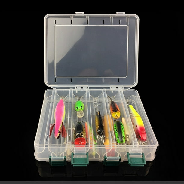 Edtara Double Sided Plastic Fishing Tackle Box 10 Compartments Fishing Lures Shrimp Bait Container Organizer Storage Case