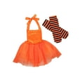 thumbnail image 5 of Infant Baby Girl Halloween Costume Cute Pumpkin Face Sequin Halter Romper Tutu Dress + Striped Socks 2Pcs Outfits, 5 of 7