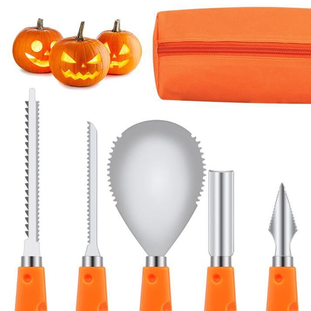 Kit De Tallado De Calabazas Halloween - 11 Herramientas Acero Inoxidable + 10 Plantillas Y Bolsa