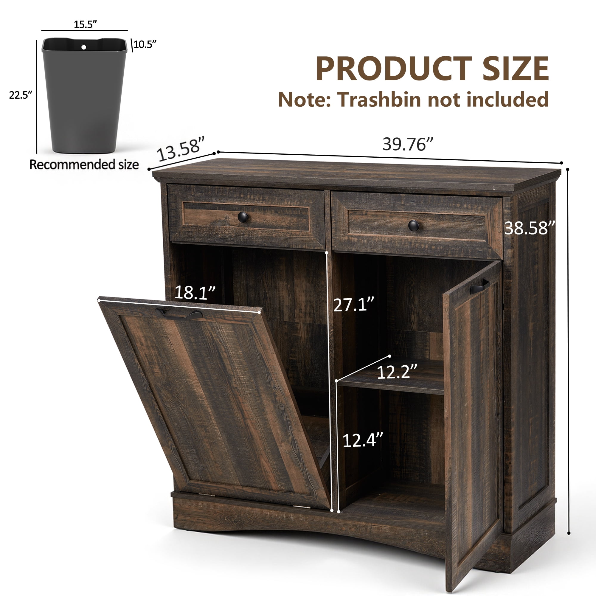 AHB 13 Gallon Single Tilt Out Trash Cabinet with Shelf, Kitchen Trash Can Storage Organizer, 39.4"L x 14"W x 38.3"H, Black