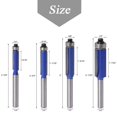 thumbnail image 3 of HUGFEGWE 4 Pieces Industrial Grade Flush Trim Router Bit Set 1/4 Inch Shank Top End Bearing Flush Trimming Pattern Router Bits Woodworking Milling Cutter Tools - 1/4" 5/16" 3/8" 1/2" CJB91-14110, 3 of 8