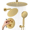 thumbnail image 6 of Bathtub Shower Faucet Set Brushed Gold Push Button Diverter Shower System for people with in Hand Shower  Dual Shower Head with handheld Wall Mount valve trim kit (cartridge Included), 6 of 6
