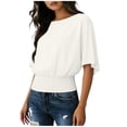 thumbnail image 1 of T-shirt Décontracté Surdimensionné à Manches Courtes Col Rond Smocké Couleur Unie Coupe Ample, 1 of 3
