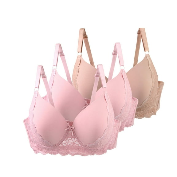 SYMOID Women's Plus Size 105C Wireless Bra 3 Pack Beige - Everyday Comfort with Lace Detail, Nylon Spandex for All-Day Wear
