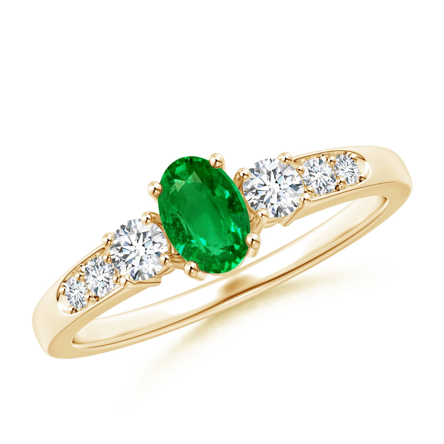 Angara - May Birthstone Ring - Three Stone Emerald and Diamond Ring ...