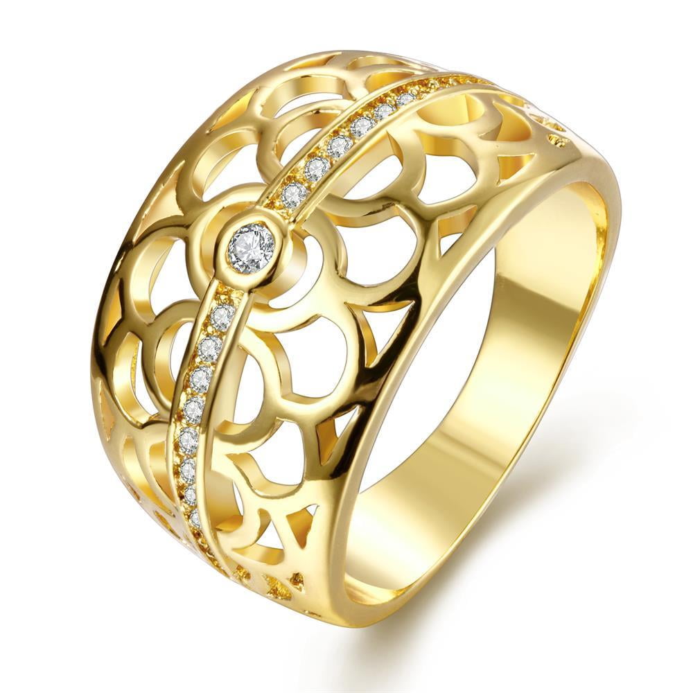 Aventura Jewellery Gold Plated Circular Laser Cut Inprint Ring Size 8