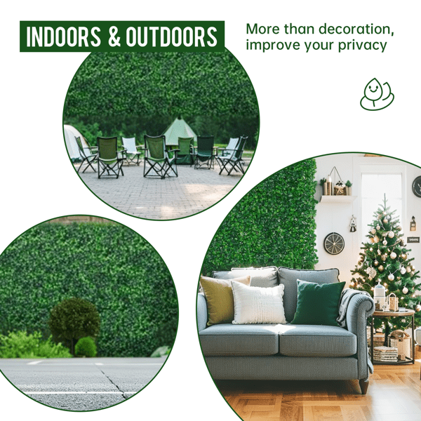 24-Pack Artificial Grass Wall Panels - 100% PE, 1.6" Thick, Sun-Proof Non-Fading, Easy Install for Indoor/Outdoor Privacy