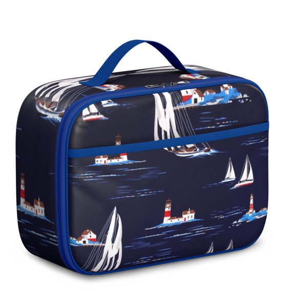Sac à Lunch Bateau – Ancre Nautique Mer Bord de Mer Vagues Marines Phare Océan Ancre Carte Plage Tropicale Été Boussole Isolée Sac à Lunch pour Préscolaire
