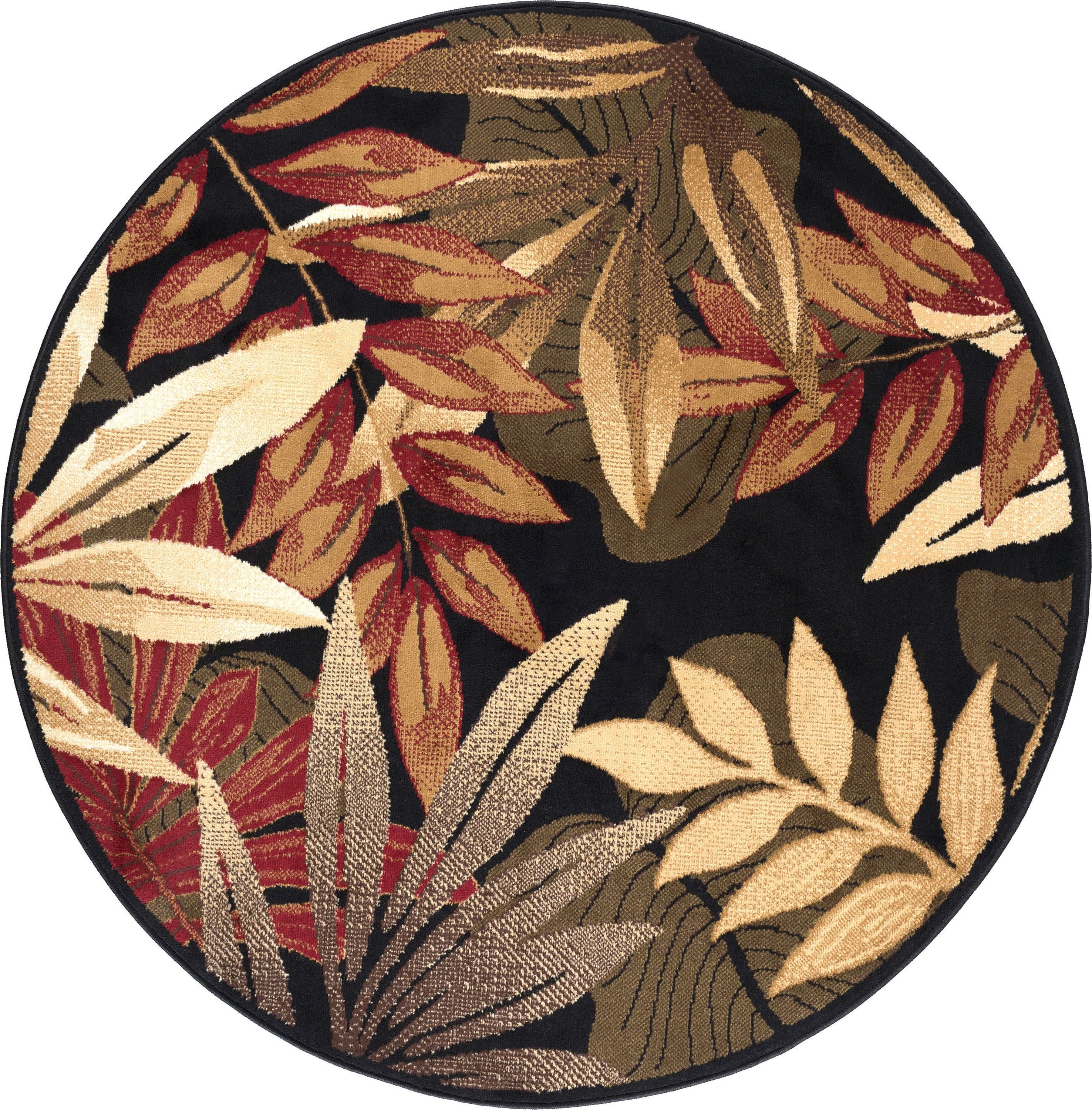 Transitional Area Rug (5'3'' Round) Botanical Black, Avocado Indoor Round Easy to Clean