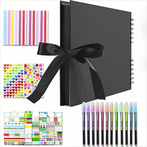 Qianfeng 11 x 8 Inch Black Kraft Paper Memory Book Scrapbook Album 80 Pages