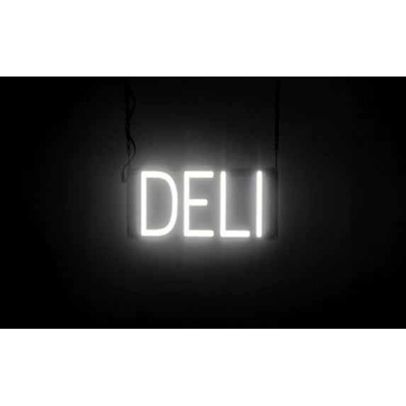 SpellBrite DELI LED Sign for Business. 13.4" x 6.3" White DELI Sign Has Neon Sign Look With Energy Efficient LED Light Source. Visible from 500+ Feet, 8 Animation Settings.