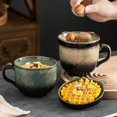 thumbnail image 4 of 480ML Ceramics Coffee Cup,Stoneware Coffee Mugs,Stoneware Coffee,Large Tea Cups Mugs,Cappuccino Cups (blueWith cover), 4 of 5