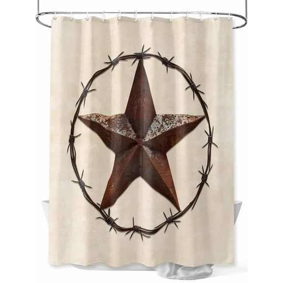 Texas Star Shower Curtain, Countryside Western Vintage Country Star Waterproof Shower Curtain Set with 12 Hooks Lightweight Washable Fabric Shower Curtains for Bathroom 48x72 Inches