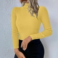 thumbnail image 2 of Miluxas Womens Long Sleeve Shirts Turtleneck Ribbed Knit Slim Fit Lightweight Sweater Fall Dressy Casual Travel Work Tops Yellow XL(XL), 2 of 8