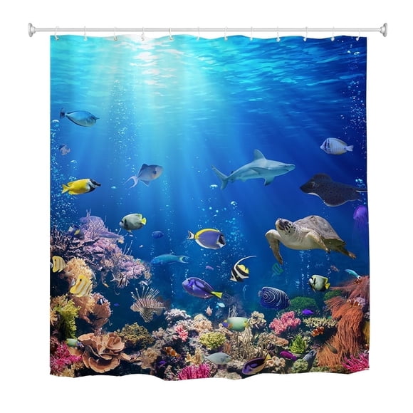 Goodbath Rideau de Douche Poisson, Rideaux de Bain Imperméables en Tissu Polyester Vie Marine sous-Marine pour Salle de Bain Baignoire, 72 x 72 Pouces, Bleu