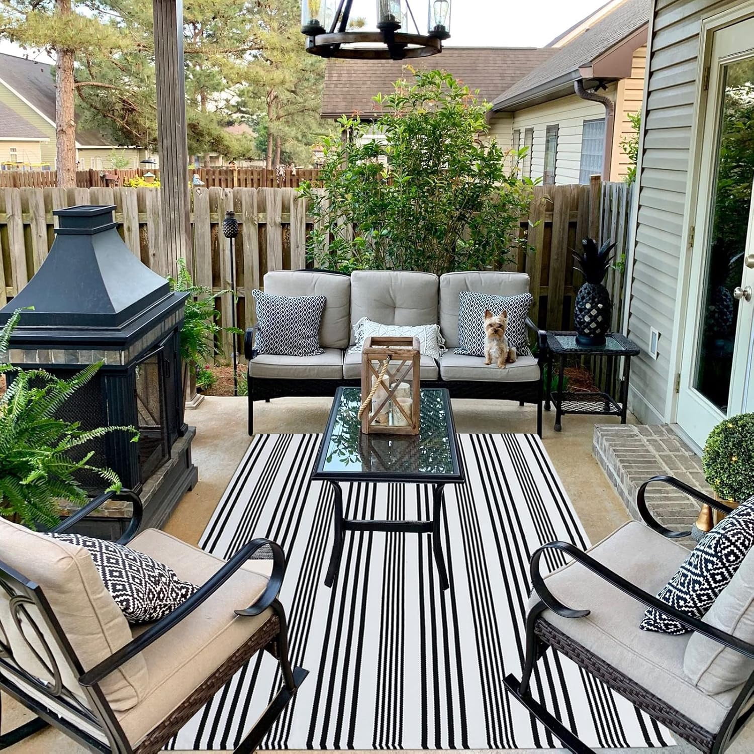 Black and White Striped Outdoor Rug 4' X 6' Front Porch Rug Cotton Hand-Woven Welcome Mats Layered Door Mats for Front Porch/Entryway/Laundry Room/Bedroom/Outdoor