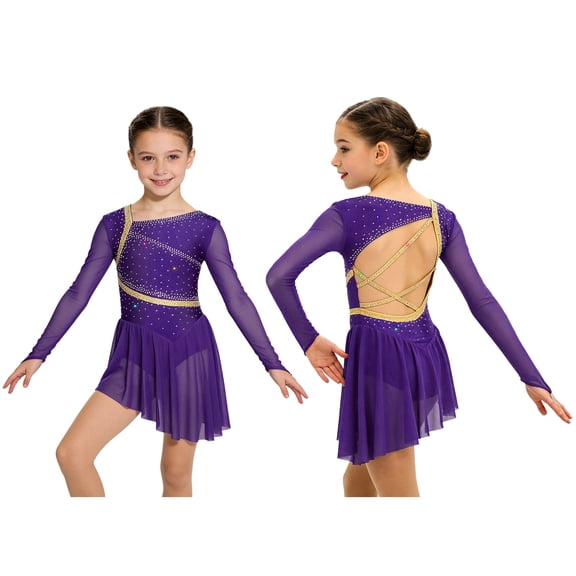 Eandarui Children Girls Contemporary Ice Figure Skating Dress Ballet Dance Tutu Leotard Skater Skirts Dancer Costume Purple 8