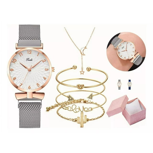 Reloj De Cuarzo Para Mujer Con Juego De Collar Y Pulsera