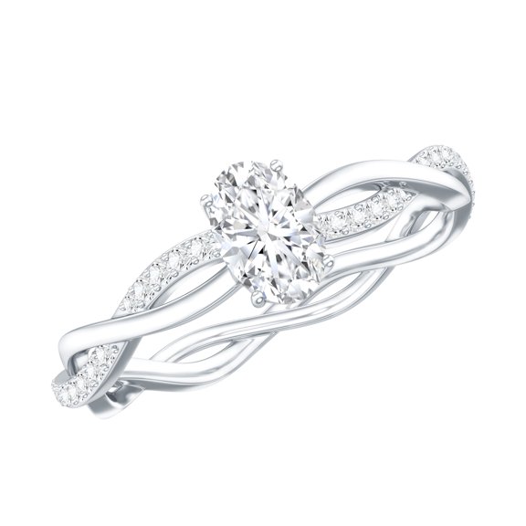 Rosec Jewels Lab Grown Diamond Oval Engagement Ring (Half Ct, 4x6 mm, Ef-Vs Quality) - with Jewelry Box, 925 Sterling Silver, US 4.00