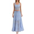 thumbnail image 2 of Musuos Women's Summer Skirt Outfits Solid Color Square Neck Tank Tops with Tiered A-line Long Skirt Set Casual Party Clothes, 2 of 10