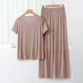 thumbnail image 3 of Modal Pajamas Women 2PSC Short Sleeve Top and Pants Soft Sleepwear Comfy Pjs Sets with Pockets Lounge Outfits Split Leg Pajama Shorts Set (Khaki,XL), 3 of 7