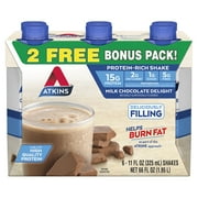 Atkins Protein Shake, Milk Chocolate Delight, Bonus Pack, 6 Count
