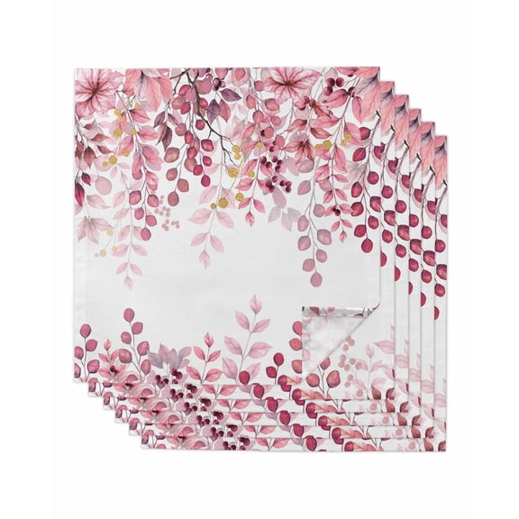 Pink Eucalyptus Leaves Cloth Napkins Set of 6 Reusable Dinner Napkins, Summer Botanical Watercolor Cocktail Napkin Washable Table Napkins for Wedding/Holiday Party/Baby Shower 20"x20"