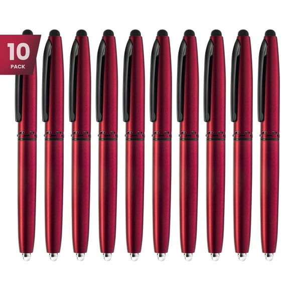 Stylus Pen- Capacitive Stylus, 3-in-1 Metal Pen, Multi-Function,Ballpoint Ink Pen,with LED Flashlight, for Touchscreen Devices, Tablets, iPads, iPhones,10PK, Red
