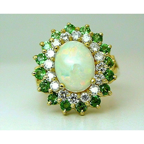 3Ct Oval Cut Simulated Fire Opal Halo Engagement Ring 14K Yellow Gold Plated Silver