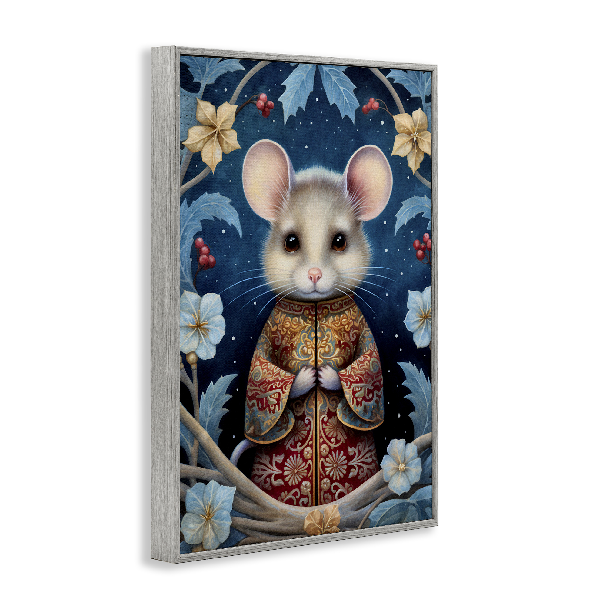 Stupell Industries Woodland Pattern Mouse Animals & Insects Painting Gray Framed Art Print Wall Art, 16 x 24