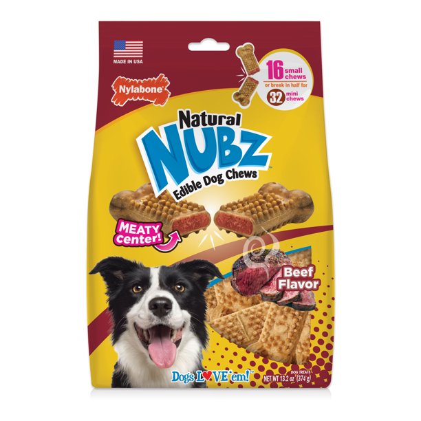 Nylabone Nubz Meaty Center Natural Long Lasting Edible Dog Chews 16