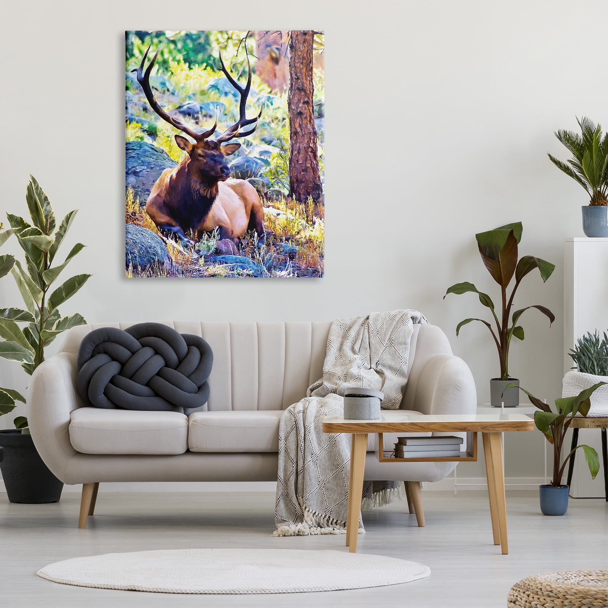 Stupell Industries Stag Deer Resting Amid Forest Trees Natural Wildlife Graphic Art Gallery Wrapped Canvas Print Wall Art, Design by Alpenglow Workshop
