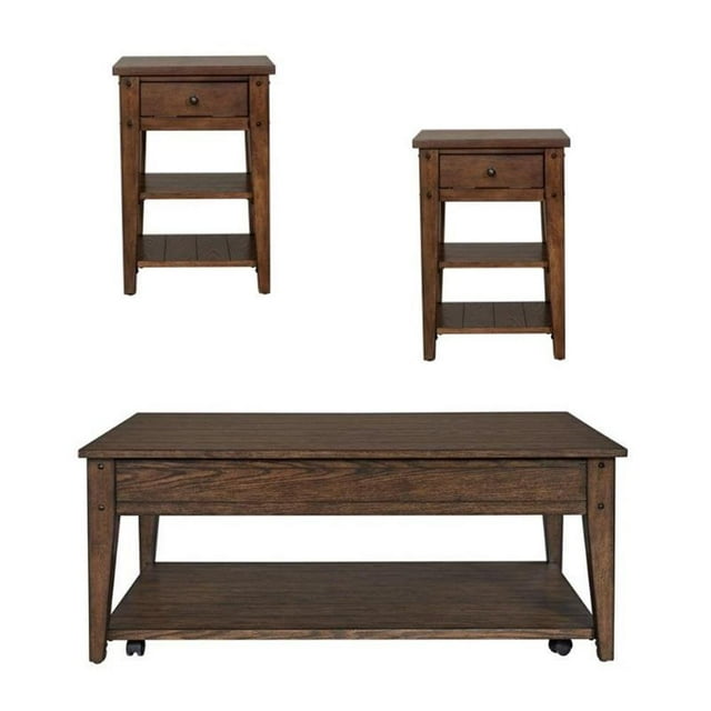 Ensemble de Table Basse 3 Pcs et Ensemble de 2 Tables d'Appoint en Chêne