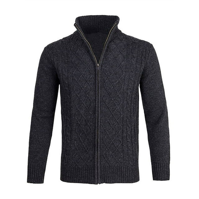 Fashnice Men Outwear Long Sleeve Jacket Open Front Cardigan Sweater Zipper Winter Sweaters Black M