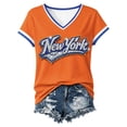 thumbnail image 4 of HCYSFG Women's New York Rhinestone Top Ladies Athletic Active Basketball V Neck T Shirt Summer Short Sleeve Sporty Textured Performance Fan Tee, 4 of 4