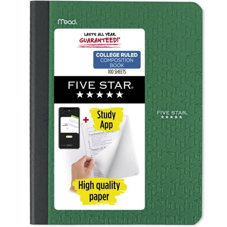 Five Star Composition Book Plus Study App, College Ruled, 100 Sheets, Forest Green (850001CE1-WMT)