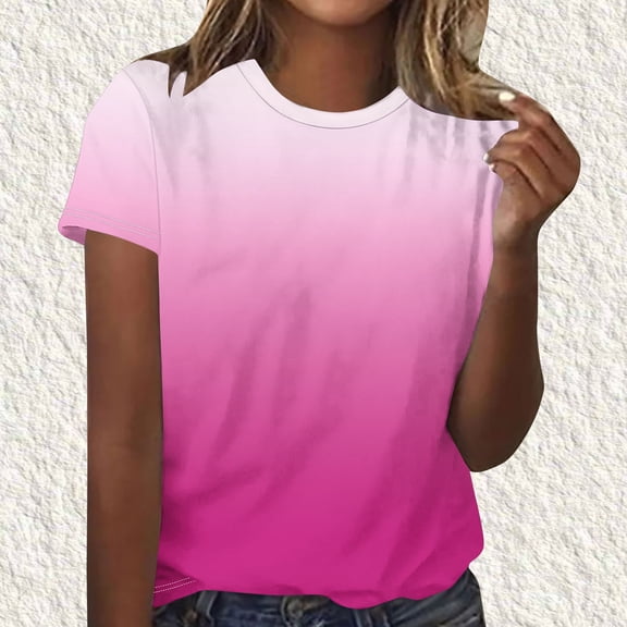 Blouses Women Casual Tops for Women Ladies' Casual Gradient Printed T-shirt Short-sleeved Round-neck Top Hot Pink S