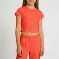 thumbnail image 3 of Hienoo Girls' Short Sleeved T Shirt Solid Crew Neck Crop Top Casual Summer Tee, 3 of 4