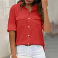 thumbnail image 4 of gakvbuo Summer Button-Up Shirts for women Button Down Tops Women'S Solid Color Pocket Blouses Short Sleeve Button-Up Turndown Collar Top, 4 of 7