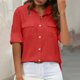 thumbnail image 4 of Mujeres de Manga Corta Tops Casual Color Sólido Doble Bolsillo Botón-Arriba Blusa de Cuello Turndown, Blusas de Manga Corta Casual para las Mujeres de Uso Diario, 4 of 7