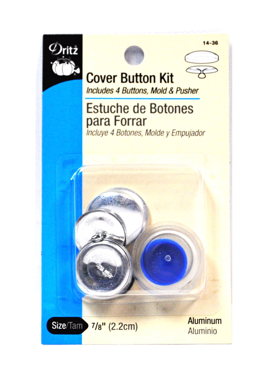 Size-36-14/Pkg Silver Dritz Craft Cover Button Kits-Size 36 14/Pkg