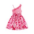 thumbnail image 1 of FOCUSNORM Robe Ligne A pour Filles Sans Manches à Volants Imprimé Cœur Robe de Soirée Robe d'Été avec Ceinture, 1 of 9